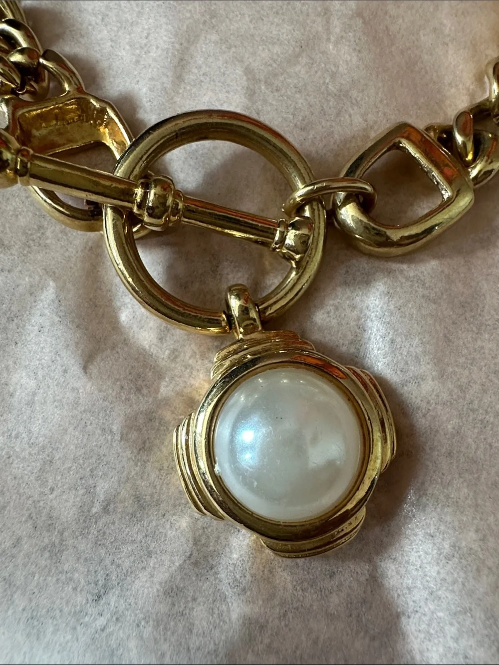 Vintage Gold Pearl Toggle Necklace